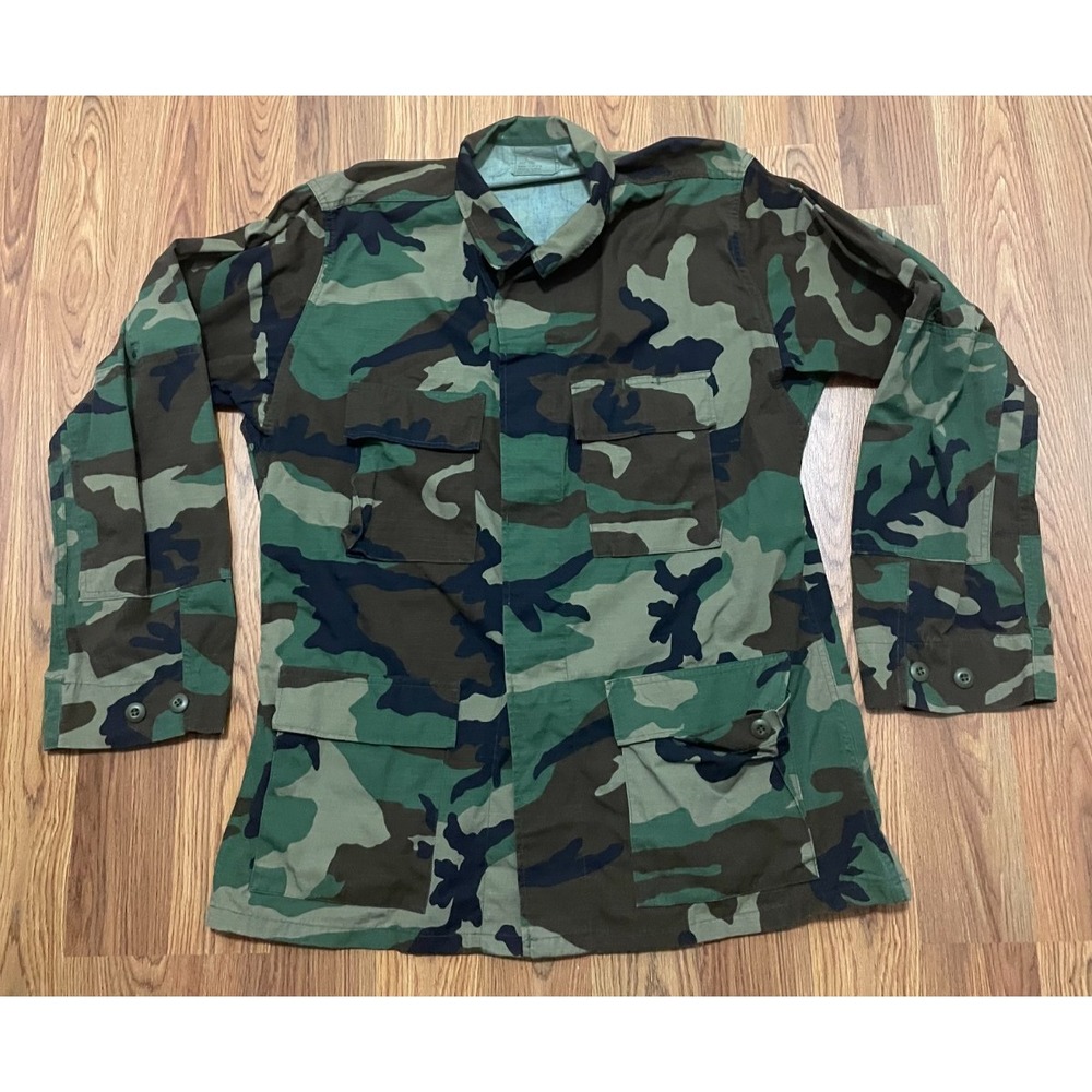 US Army BDU Combat Jacket Mens Large Long Woodland Camouflage Hot Weather